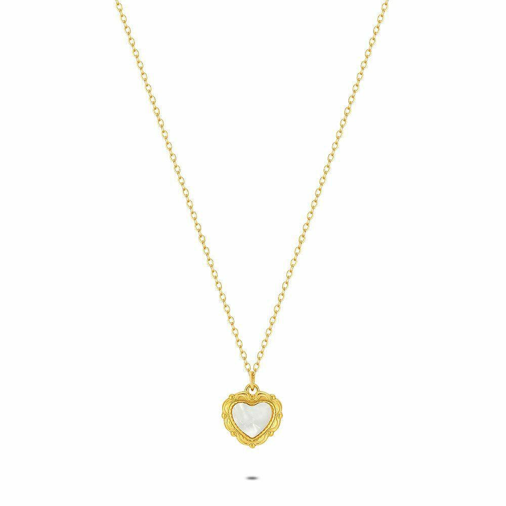 Necklaces | Gold Coloured Stainless Steel Necklace, Mother Of Pearl Heart Necklaces Necklaces