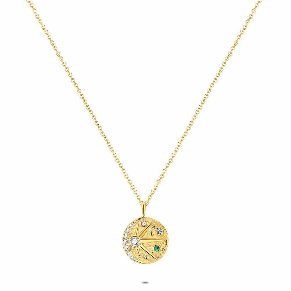 Necklaces | Gold Coloured Stainless Steel Necklace, Multi Colour Crystals Necklaces Necklaces