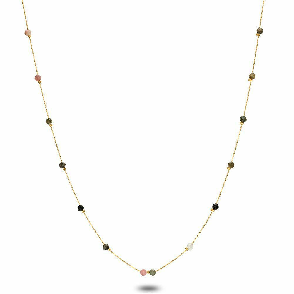 Necklaces | Gold Coloured Stainless Steel Necklace, Multi Coloured Stones Necklaces Necklaces