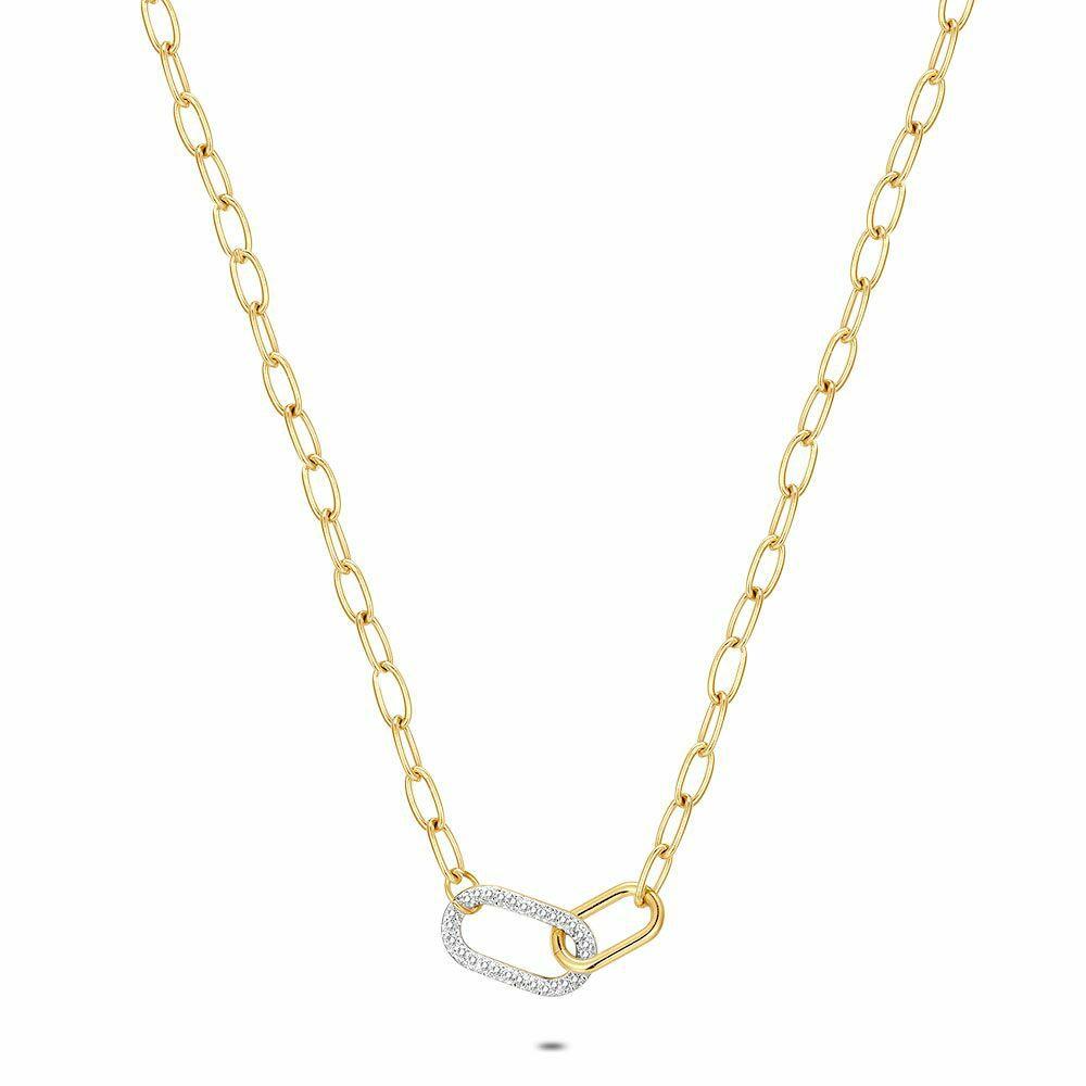 Necklaces | Gold Coloured Stainless Steel Necklace, Open Oval, Crystals Necklaces Necklaces