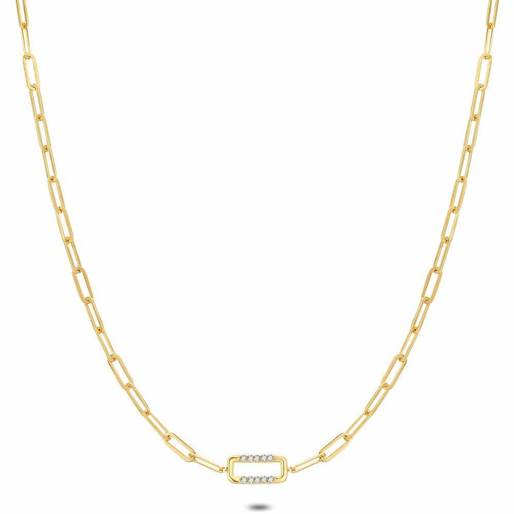 Necklaces | Gold Coloured Stainless Steel Necklace, Open Rectangle, Crystals Necklaces Necklaces