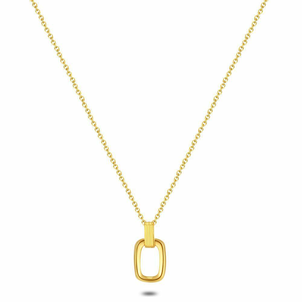 Necklaces | Gold Coloured Stainless Steel Necklace, Open Rounded Rectangle,Adjustable Length. Necklaces Necklaces