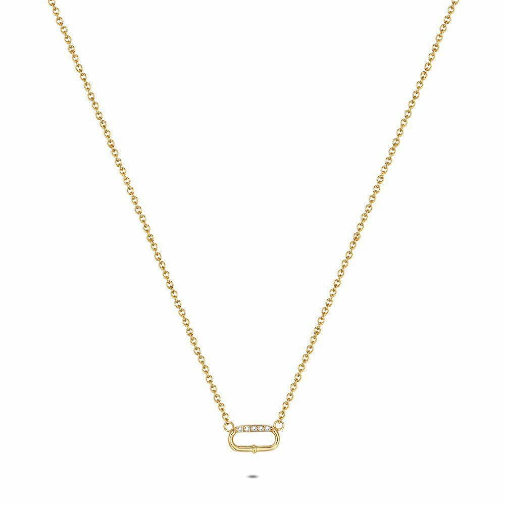 Necklaces | Gold Coloured Stainless Steel Necklace, Oval, 5 Stones Necklaces Necklaces