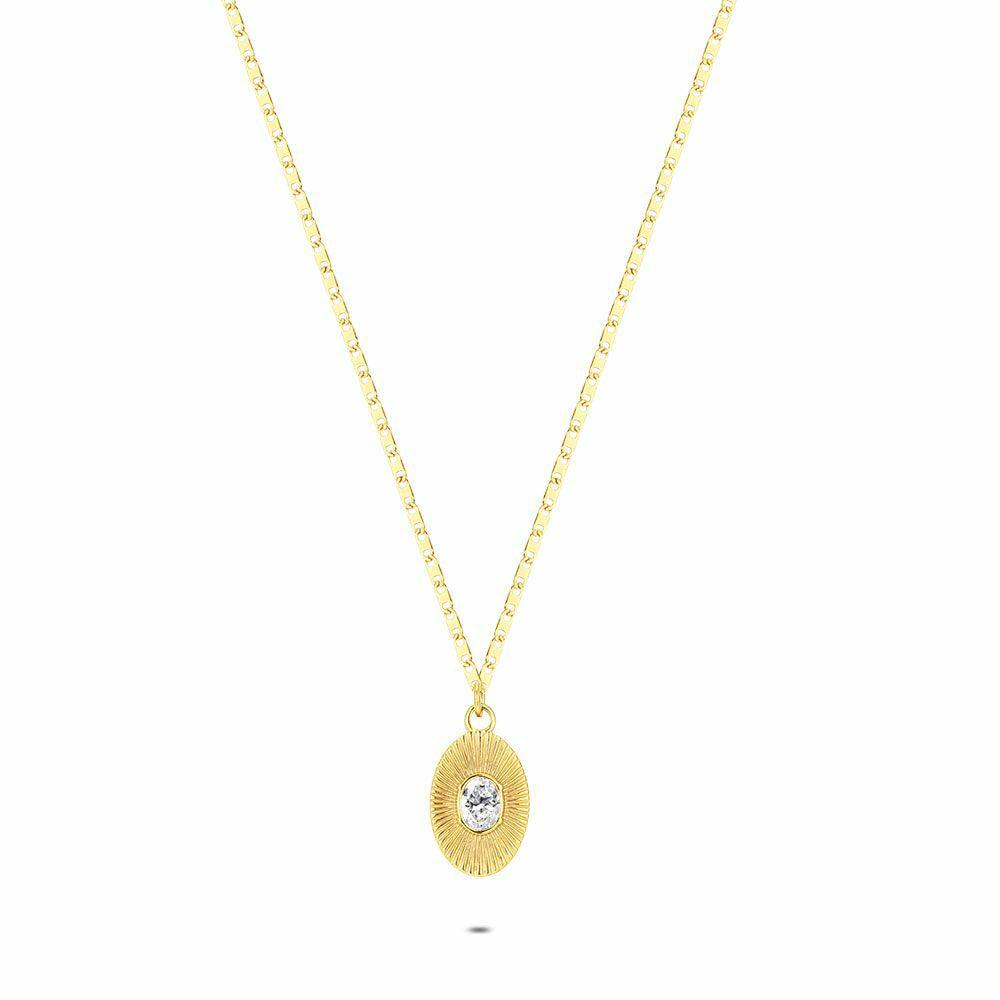 Necklaces | Gold Coloured Stainless Steel Necklace, Oval, White Crystal Necklaces Necklaces