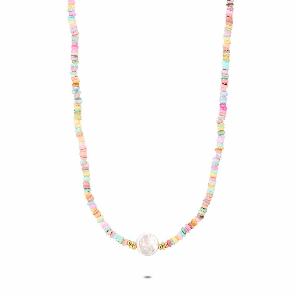 Necklaces | Gold Coloured Stainless Steel Necklace, Pastel Colours Necklaces Necklaces