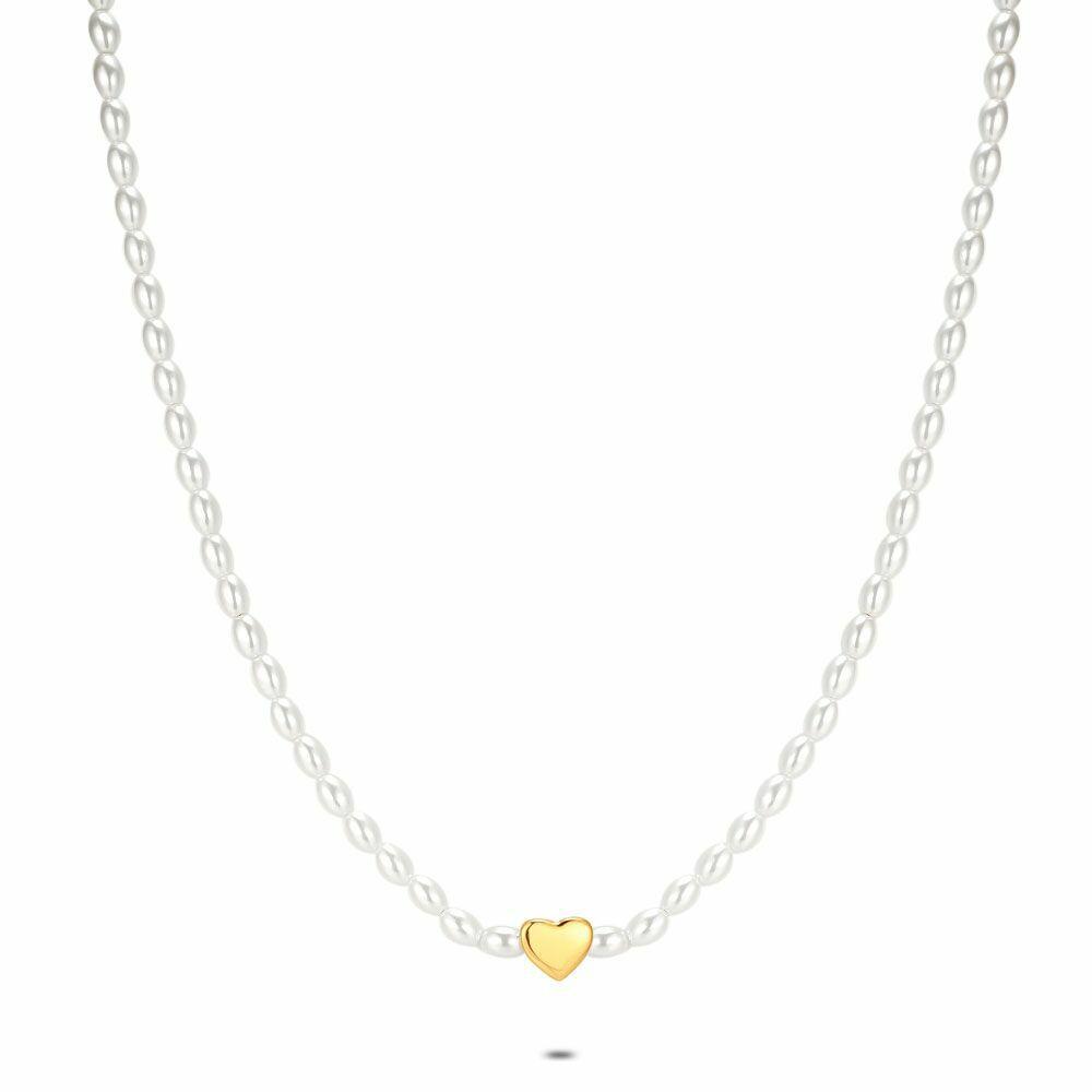 Necklaces | Gold Coloured Stainless Steel Necklace, Pearls And Heart Necklaces Necklaces