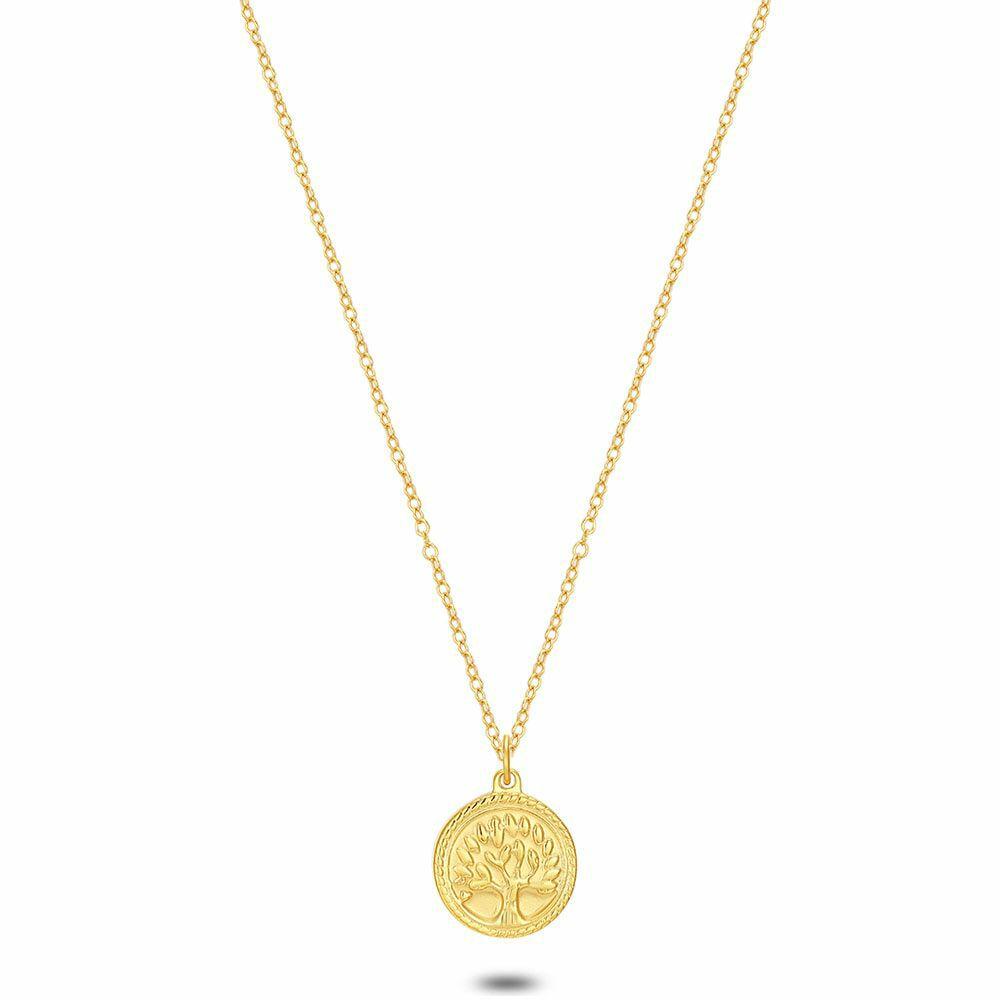 Necklaces | Gold Coloured Stainless Steel Necklace, Round Pendant, Tree Of Life Necklaces Necklaces