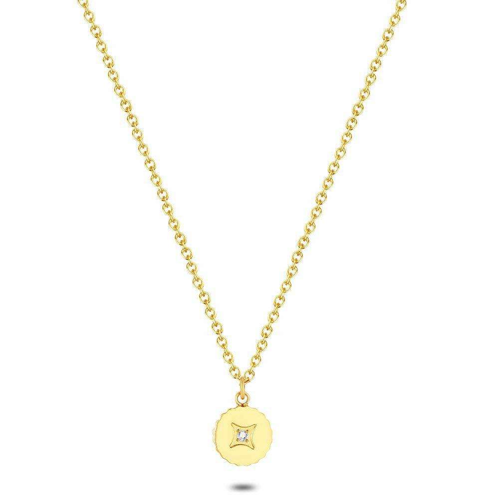 Necklaces | Gold Coloured Stainless Steel Necklace, Round With Star And Stone Necklaces Necklaces