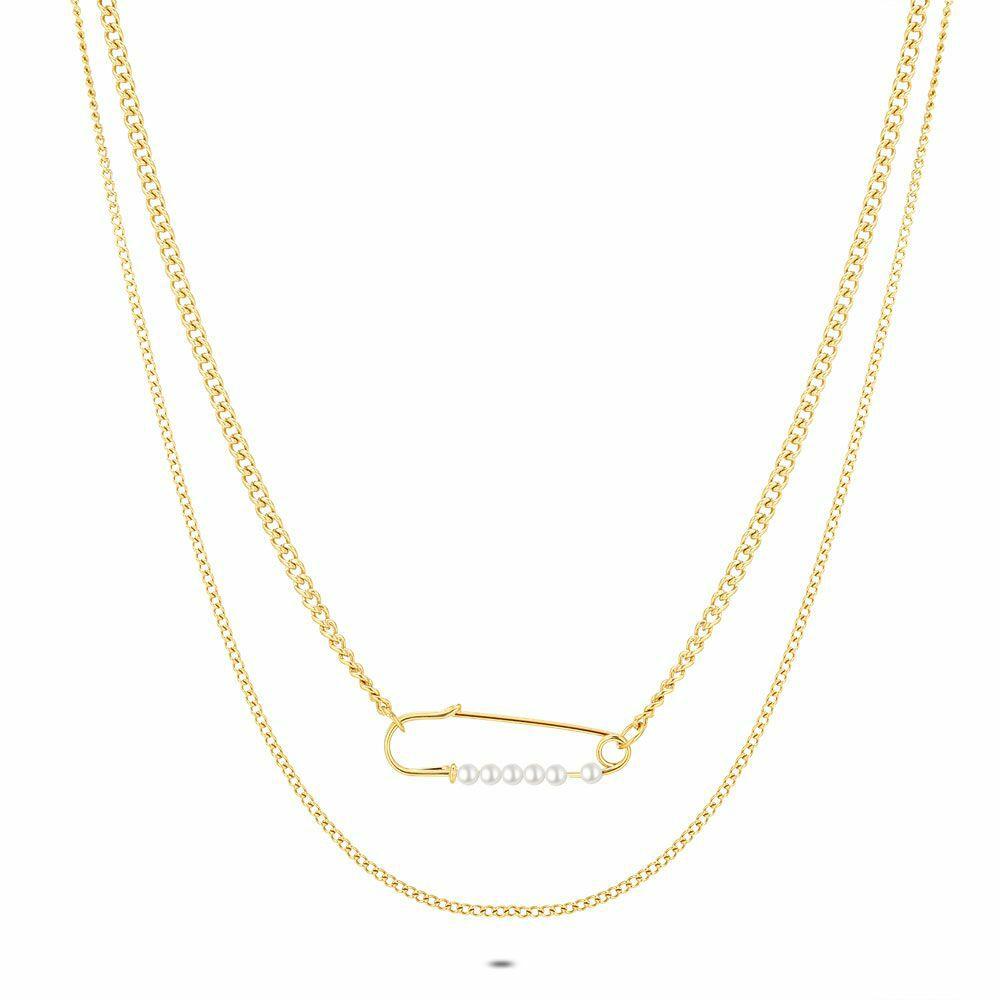 Necklaces | Gold Coloured Stainless Steel Necklace, Safety Pin Necklaces Necklaces