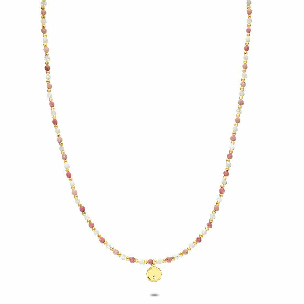 Necklaces | Gold Coloured Stainless Steel Necklace, Semi-Precious Stones Necklaces Necklaces