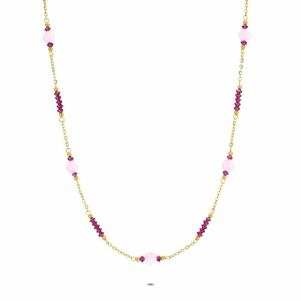 Necklaces | Gold Coloured Stainless Steel Necklace, Semi-Precious Stones Necklaces Necklaces