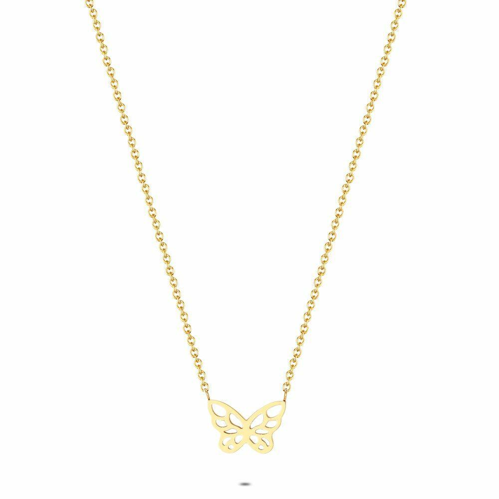 Necklaces | Gold Coloured Stainless Steel Necklace, Small Butterfly Necklaces Necklaces