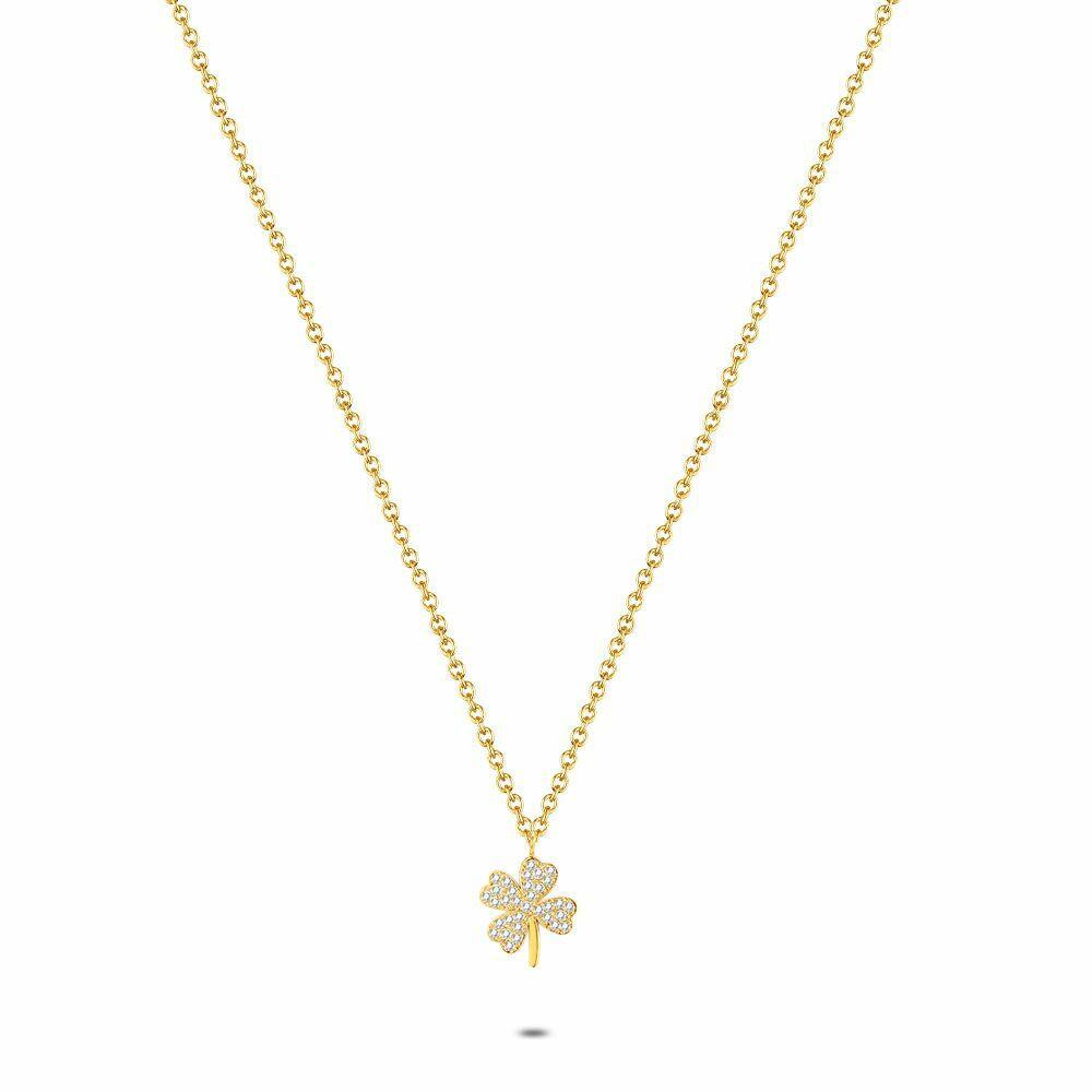 Necklaces | Gold Coloured Stainless Steel Necklace, Small Clover Necklaces Necklaces