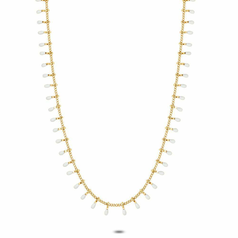 Necklaces | Gold Coloured Stainless Steel Necklace, Small White Droplets Necklaces Necklaces