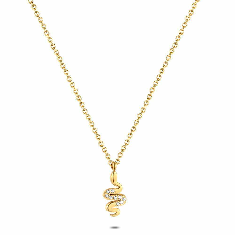 Necklaces | Gold Coloured Stainless Steel Necklace, Snake, Crystals Necklaces Necklaces