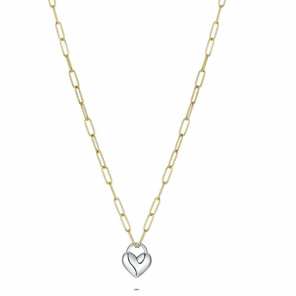 Necklaces | Gold Coloured Stainless Steel Necklace, Steel Heart Necklaces Necklaces