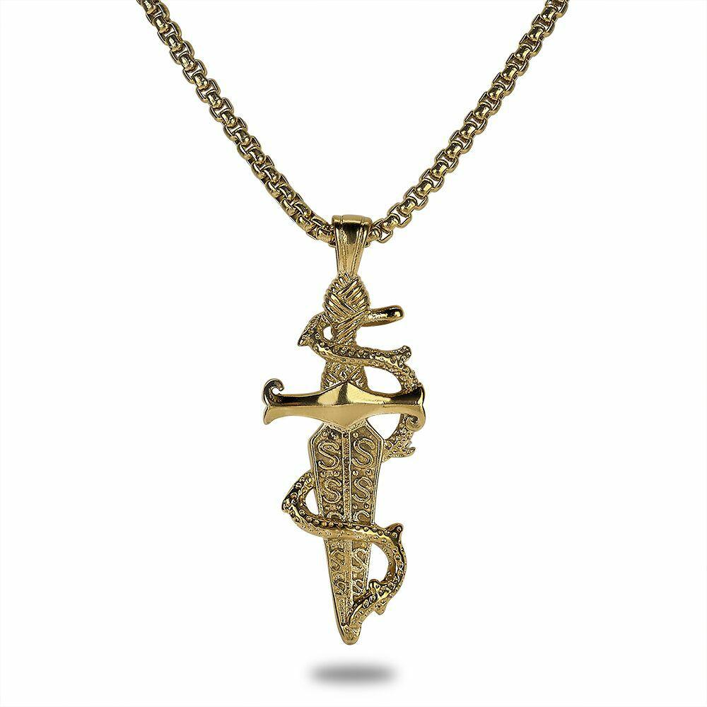 Necklaces | Gold-Coloured Stainless Steel Necklace, Sword With Snake Mens Mens