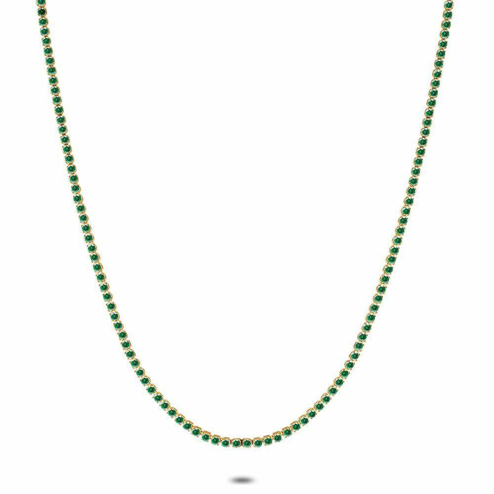 Necklaces | Gold Coloured Stainless Steel Necklace, Tennis, Green Zirconia Necklaces Necklaces