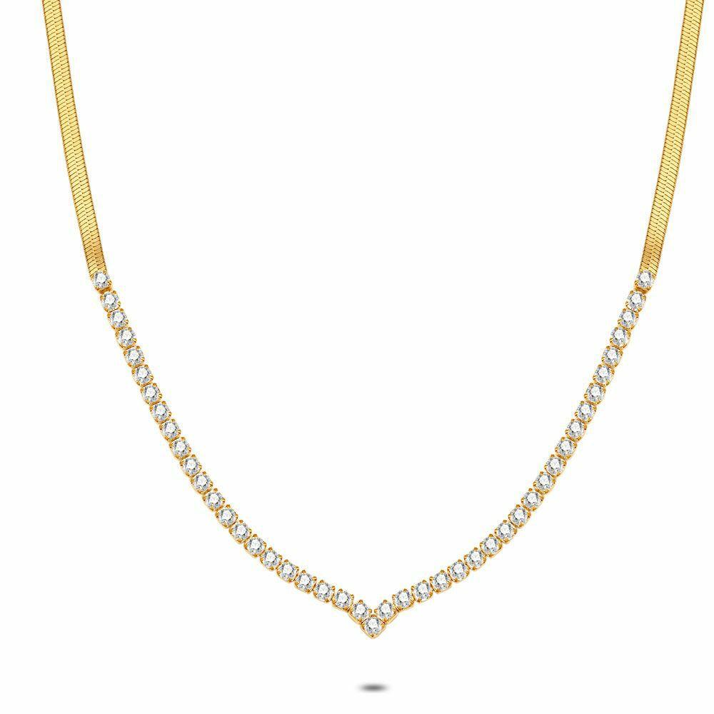 Necklaces | Gold Coloured Stainless Steel Necklace, Tennis Necklace Necklaces Necklaces