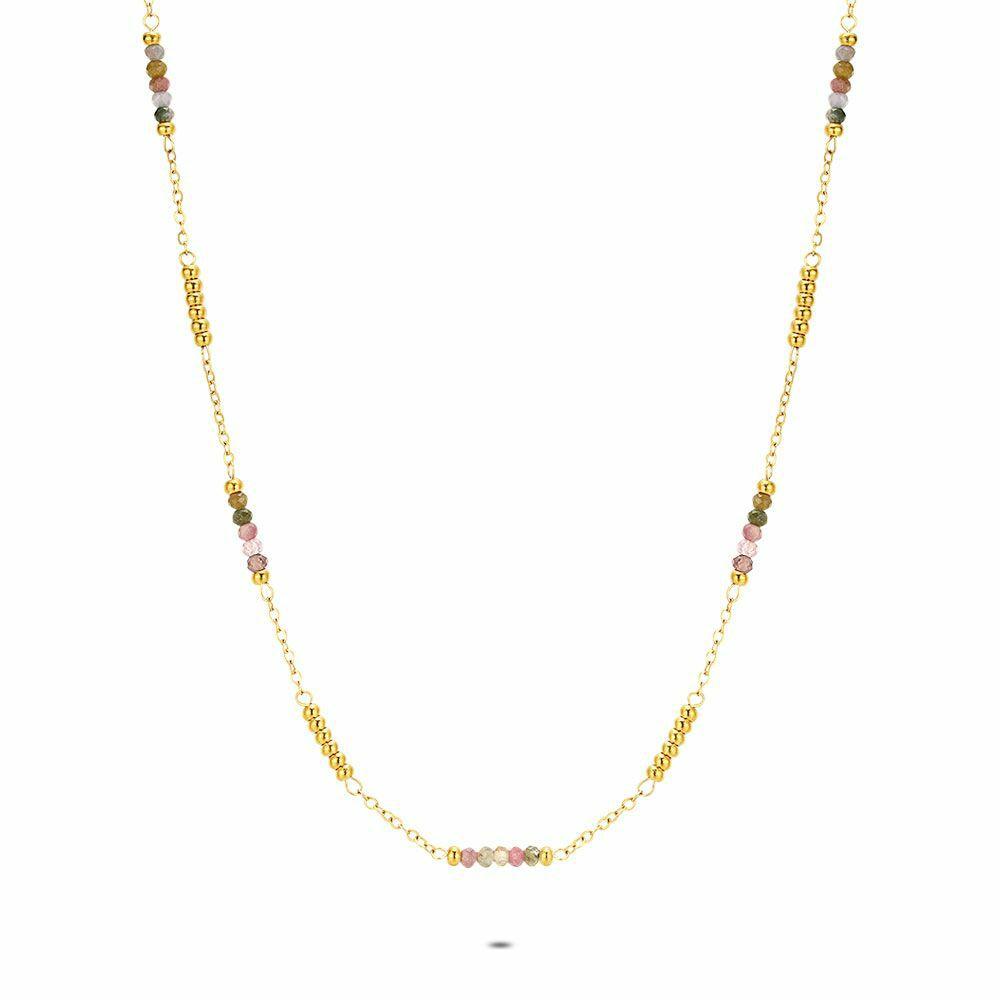 Necklaces | Gold Coloured Stainless Steel Necklace, Tourmaline Stones Necklaces Necklaces