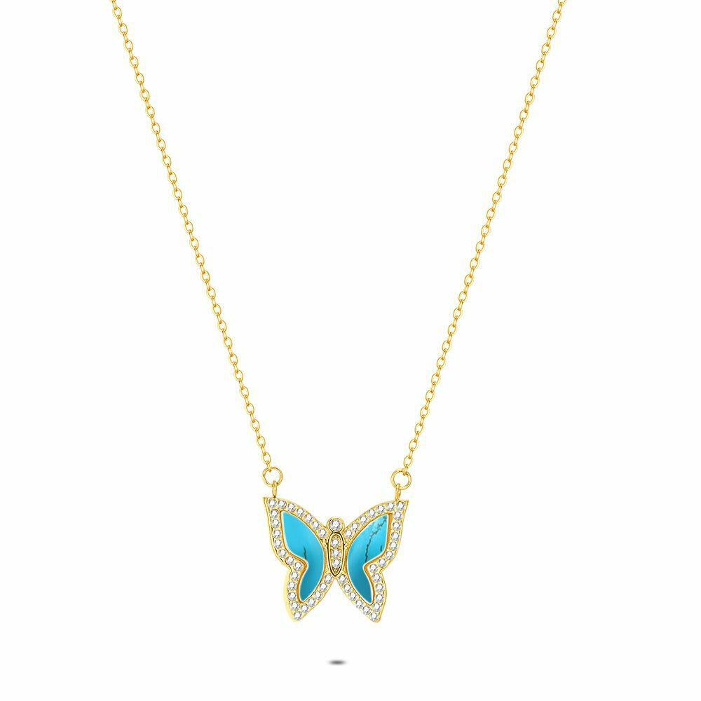 Necklaces | Gold Coloured Stainless Steel Necklace, Turquoise Butterfly Necklaces Necklaces