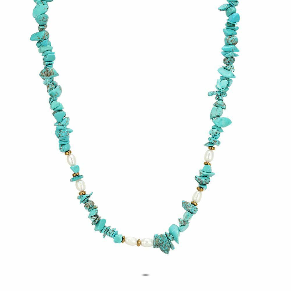 Necklaces | Gold Coloured Stainless Steel Necklace, Turquoise Stones Necklaces Necklaces