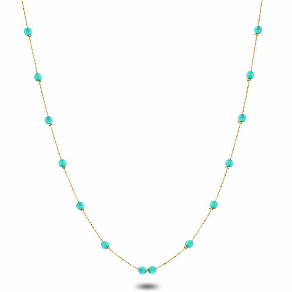 Necklaces | Gold Coloured Stainless Steel Necklace, Turquoise Stones Necklaces Necklaces