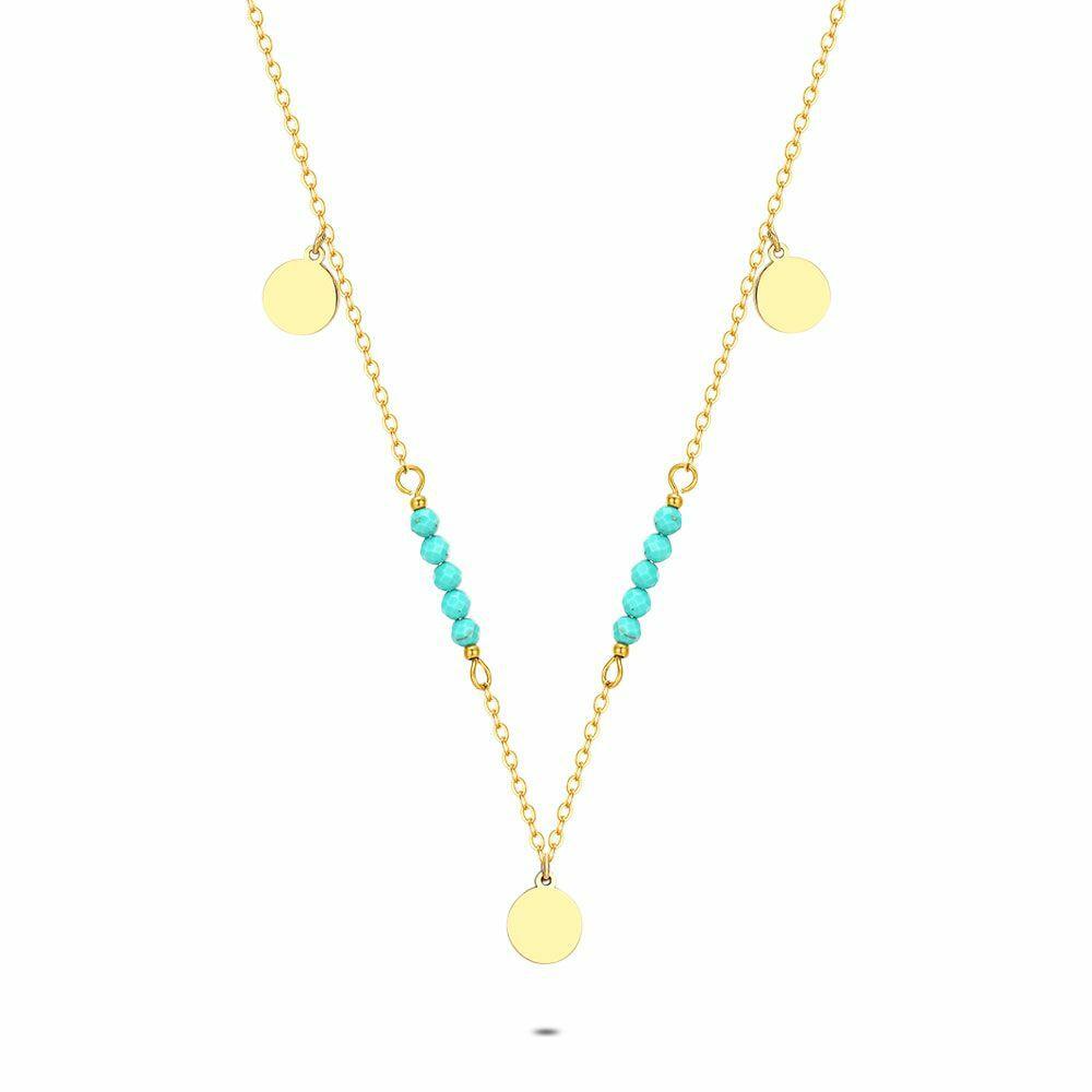 Necklaces | Gold Coloured Stainless Steel Necklace, Turquoise Stones Necklaces Necklaces