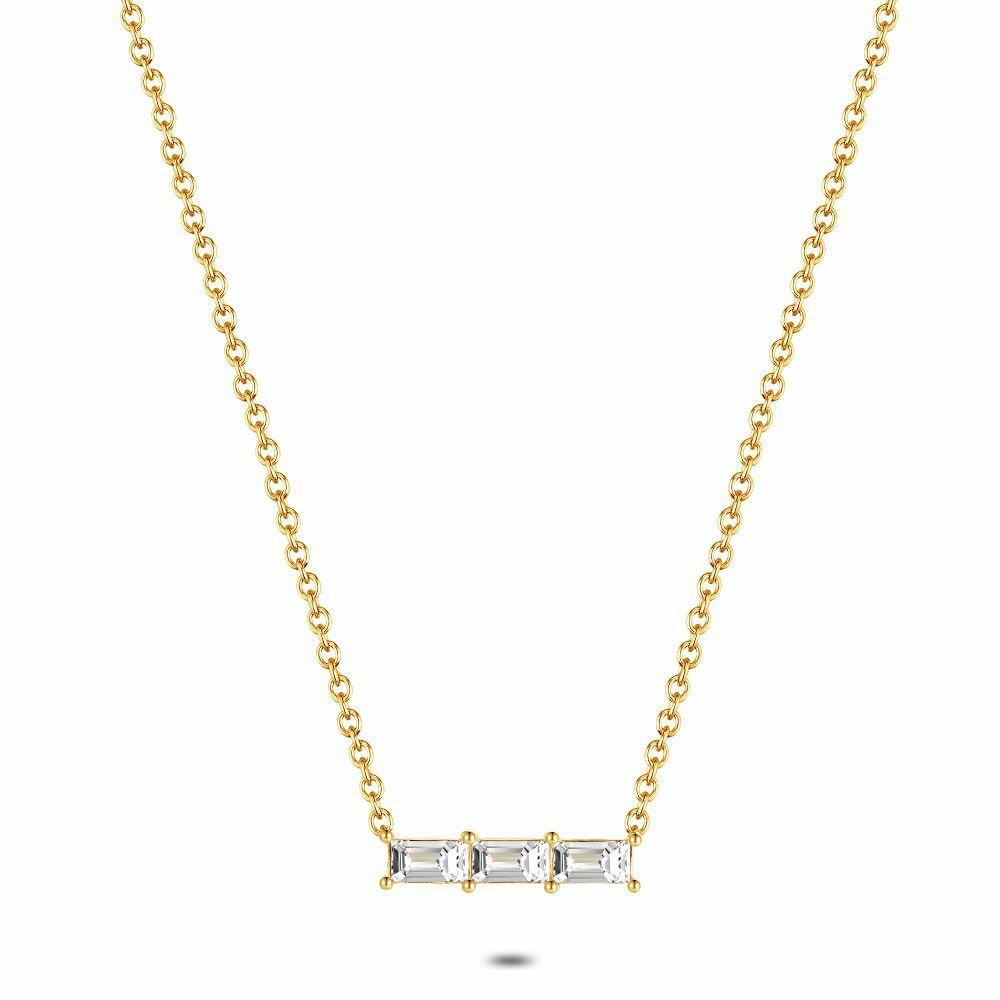 Necklaces | Gold Coloured Stainless Steel Necklace, White Crystals Necklaces Necklaces