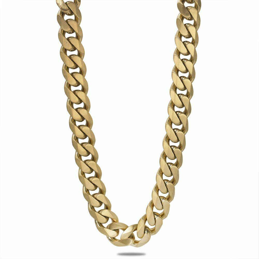 Necklaces | Gold-Coloured Stainless Steel Necklace, Wide Gourmet Chain, 12 Mm Mens Mens