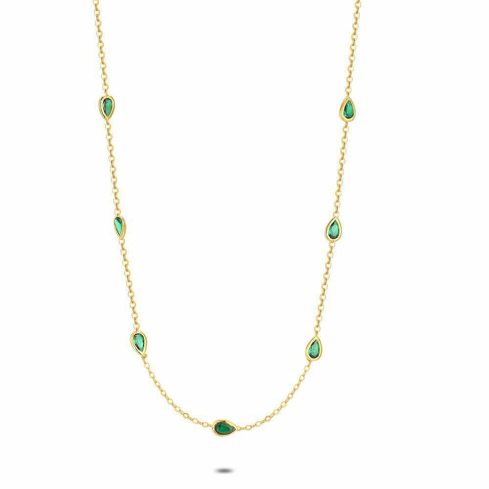 Necklaces | Gold-Tone Silver Necklace With 7 Green Drop-Shaped Zirconia Necklaces Necklaces