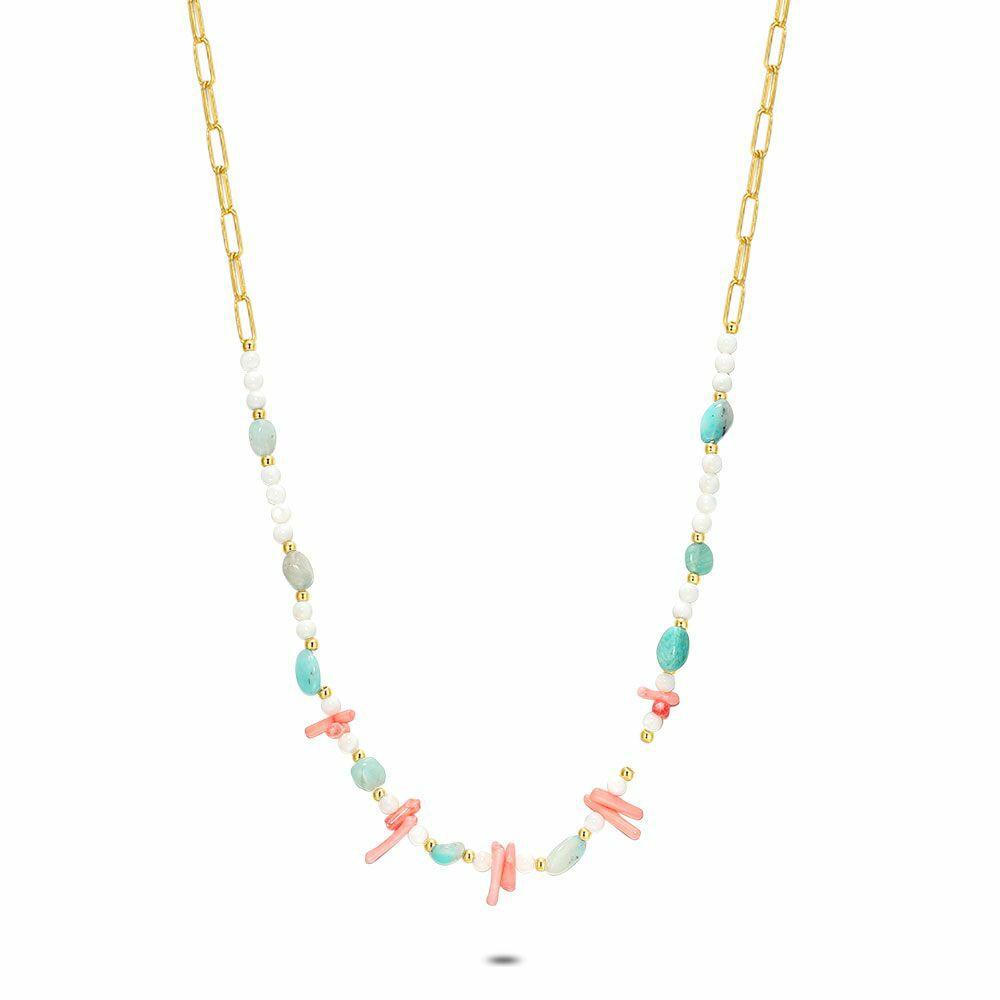 Necklaces | High Fashion Necklace, Pink And Blue Semi-Precious Stones Necklaces Necklaces