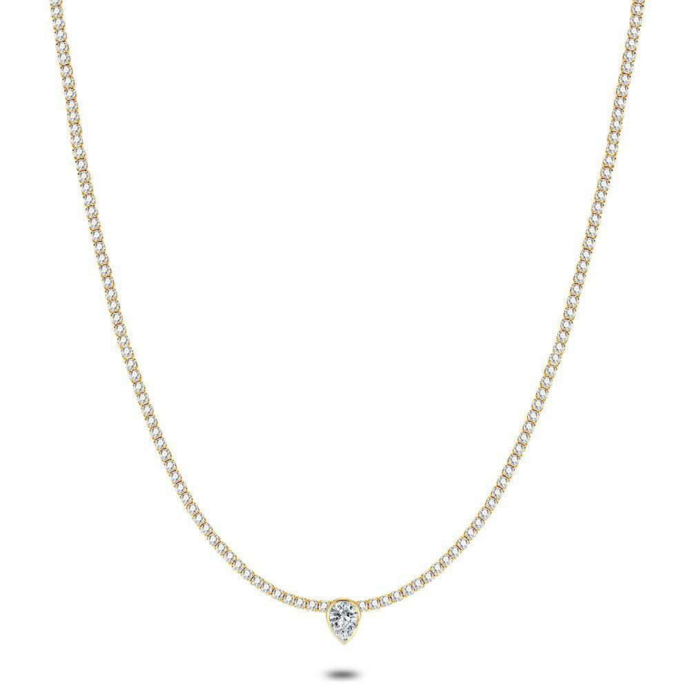 Necklaces | Necklace In 18Ct Plaque Gold, Tennis Necklace, Tear Drop Zirconia Necklaces Necklaces