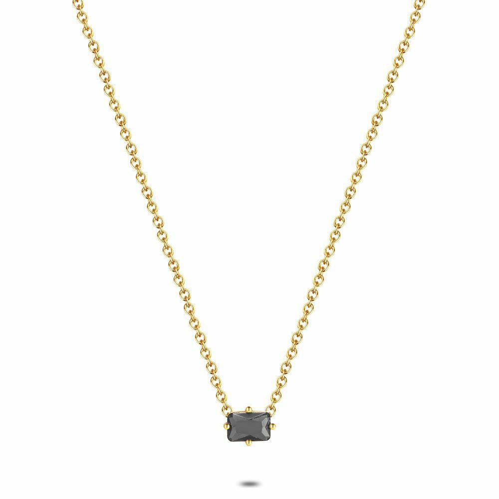 Necklaces | Necklace In Gold-Tone Stainless Steel, 1 Rectangular Black Zirconia Necklaces Necklaces