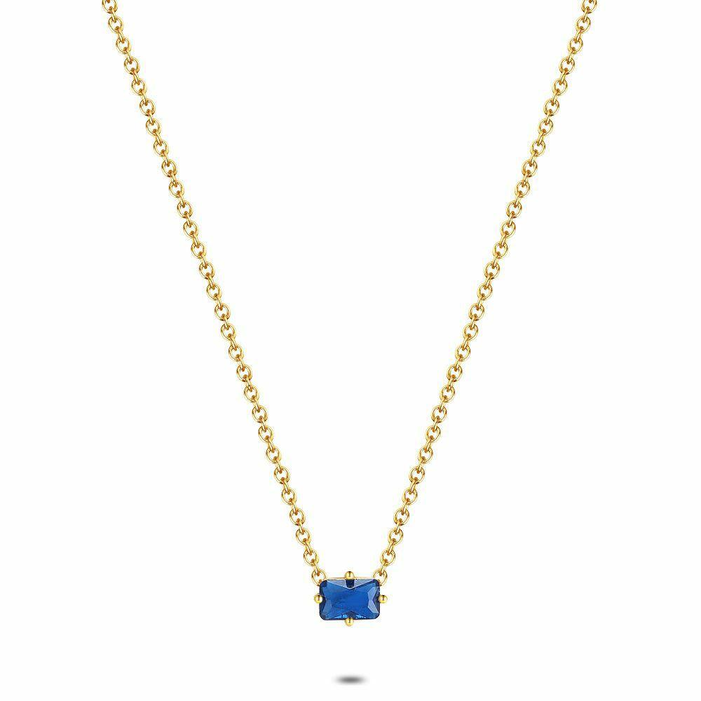 Necklaces | Necklace In Gold-Tone Stainless Steel, 1 Rectangular Blue Zirconia Necklaces Necklaces