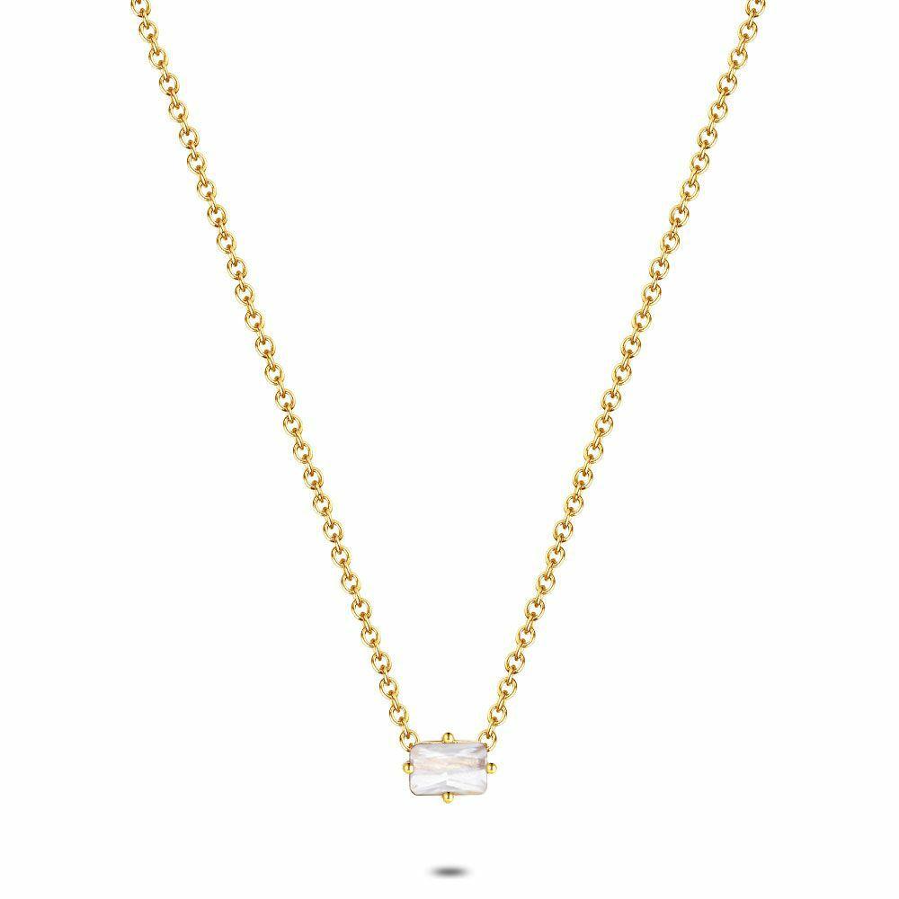 Necklaces | Necklace In Gold-Tone Stainless Steel, 1 Rectangular White Zirconia Necklaces Necklaces