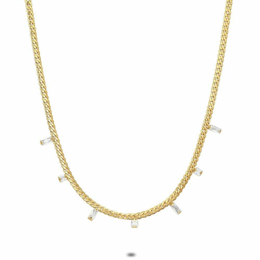 Necklaces | Necklace In Gold-Tone Stainless Steel, 7 White Zirconia, Rectangular And Square Necklaces Necklaces