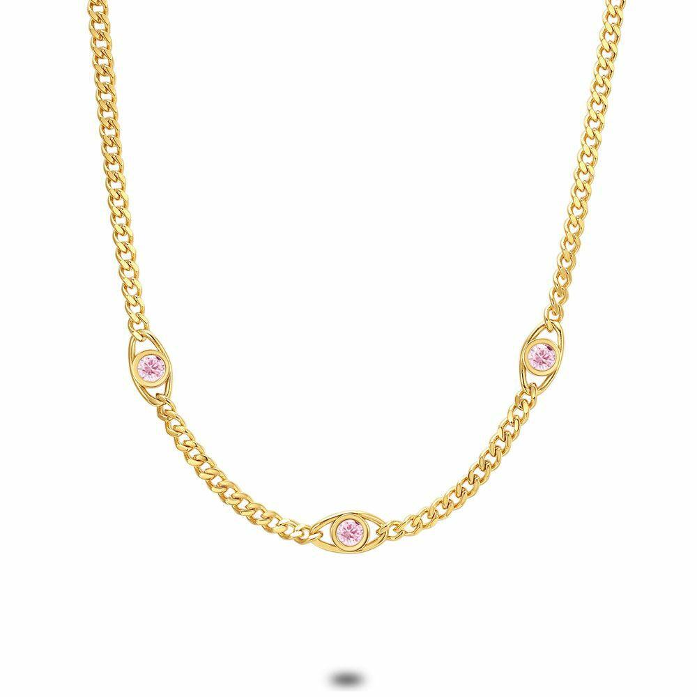 Necklaces | Necklace In Gold-Tone Stainless Steel, Gourmet + 3 Eyes, Pink Zirconia Necklaces Necklaces