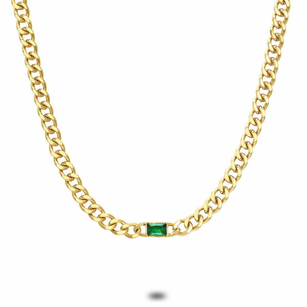 Necklaces | Necklace In Gold-Tone Stainless Steel, Gourmet With Rectangular Green Zirconia Necklaces Necklaces