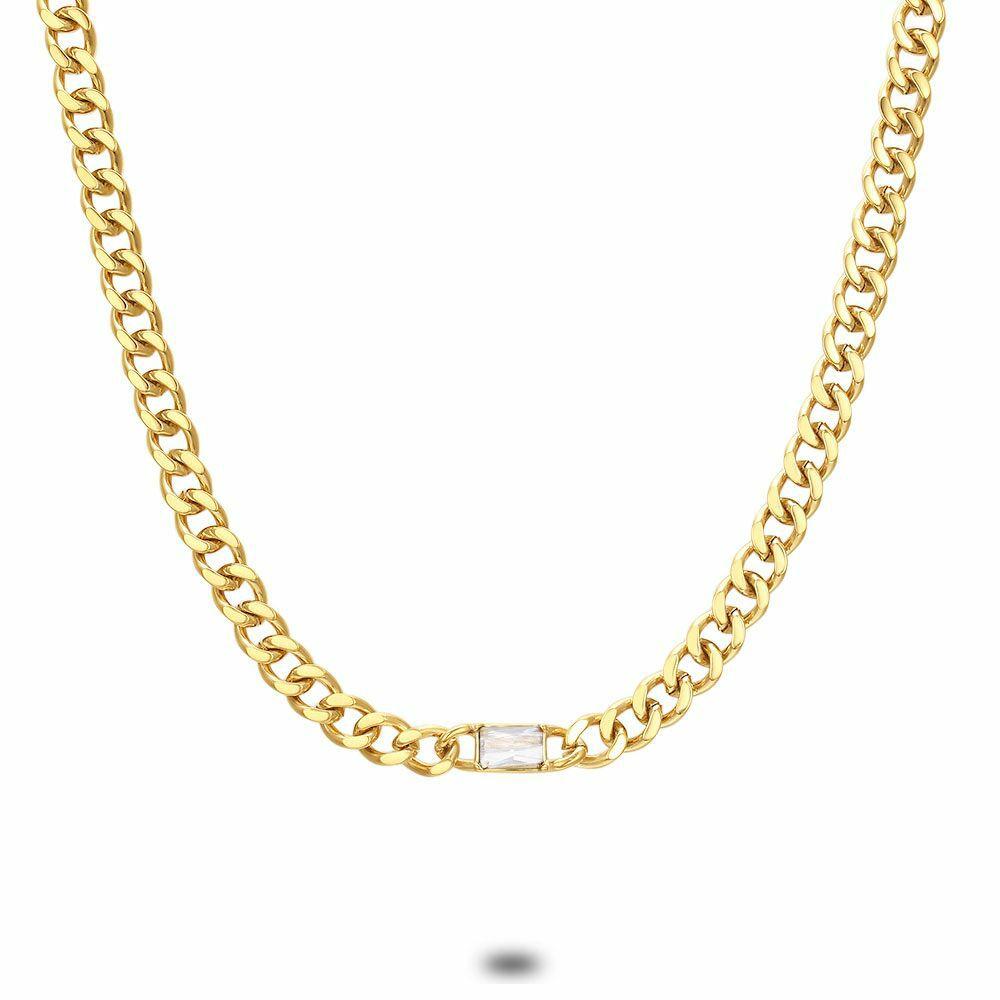 Necklaces | Necklace In Gold-Tone Stainless Steel, Gourmet With Rectangular White Zirconia Necklaces Necklaces