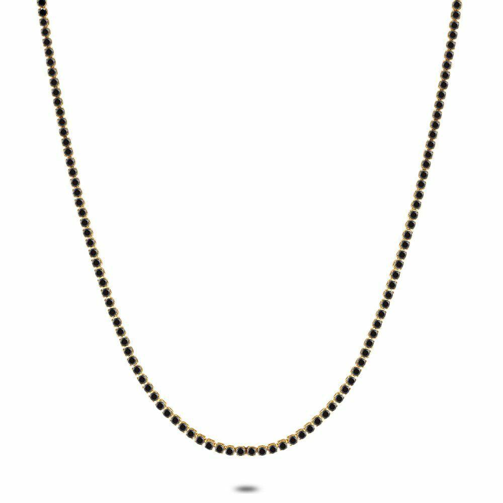 Necklaces | Necklace In Gold-Tone Stainless Steel, Tennis, Black Zirconie Necklaces Necklaces