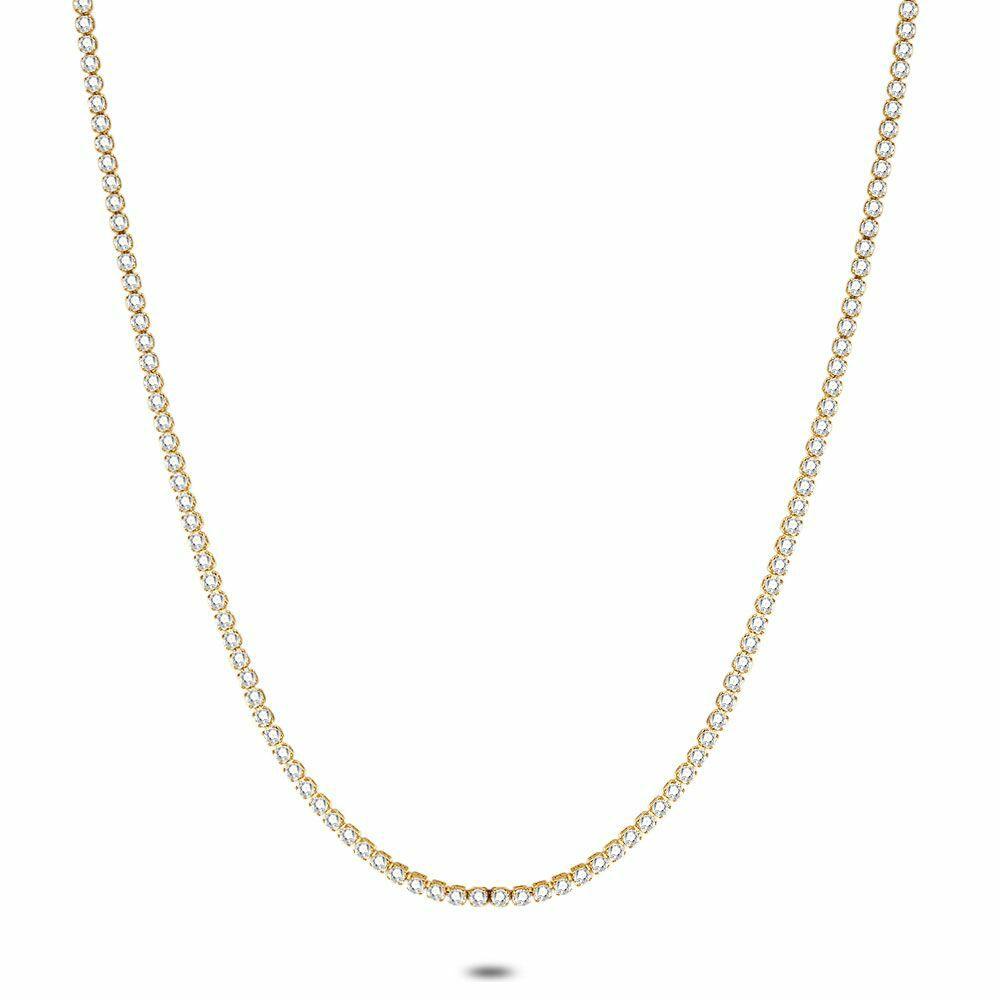 Necklaces | Necklace In Gold-Tone Stainless Steel, Tennis White Zirconia 2 Mm Necklaces Necklaces