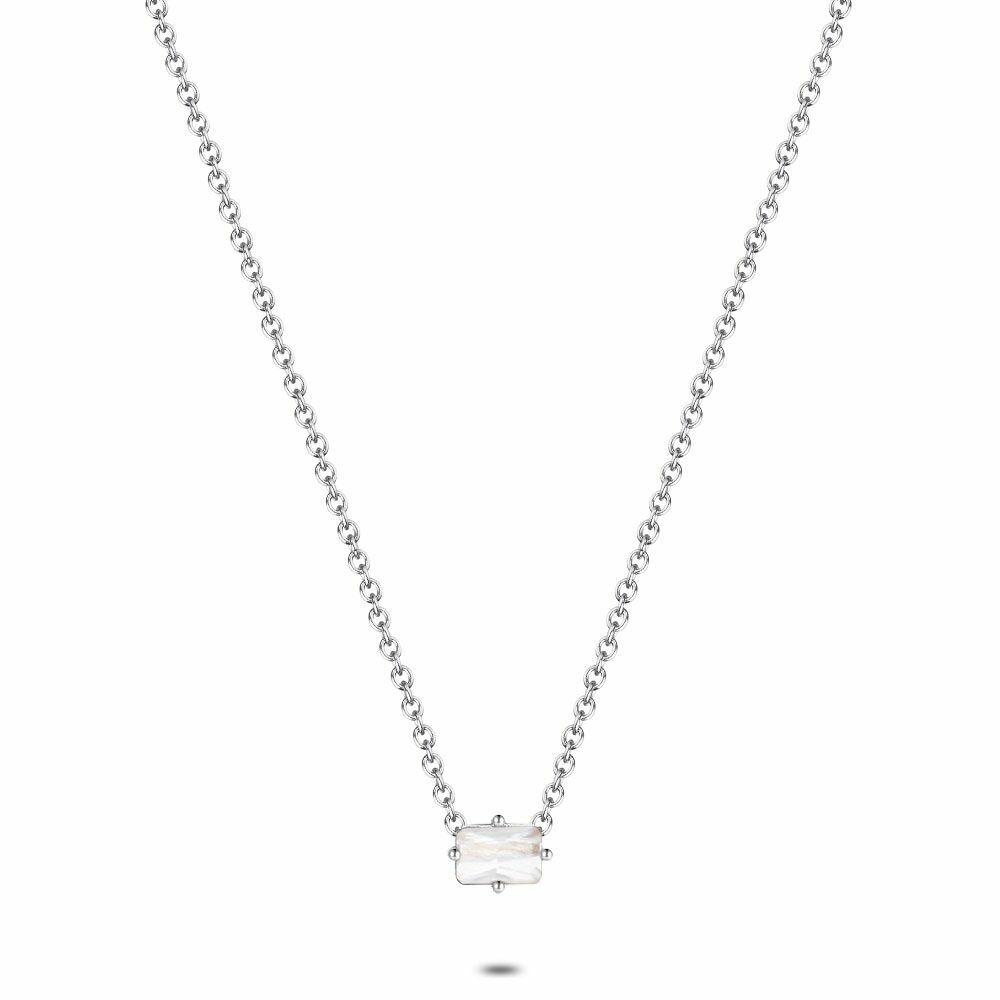 Necklaces | Necklace In Silver, 1 Rectangular White Zirconia Necklaces Necklaces