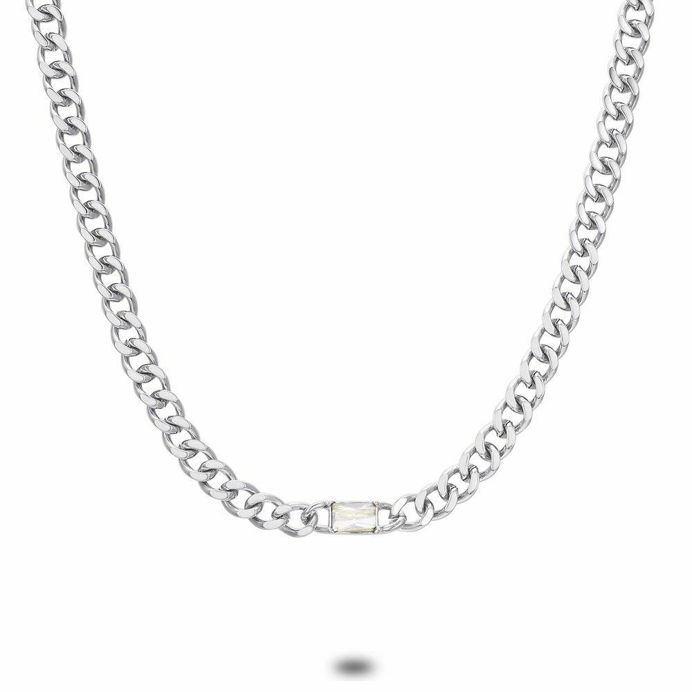 Necklaces | Necklace In Silver, Gourmet With Rectangular White Zirconia Necklaces Necklaces