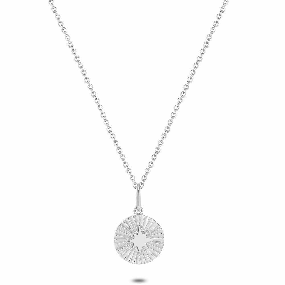 Necklaces | Necklace In Silver, Round Striped With Star Necklaces Necklaces