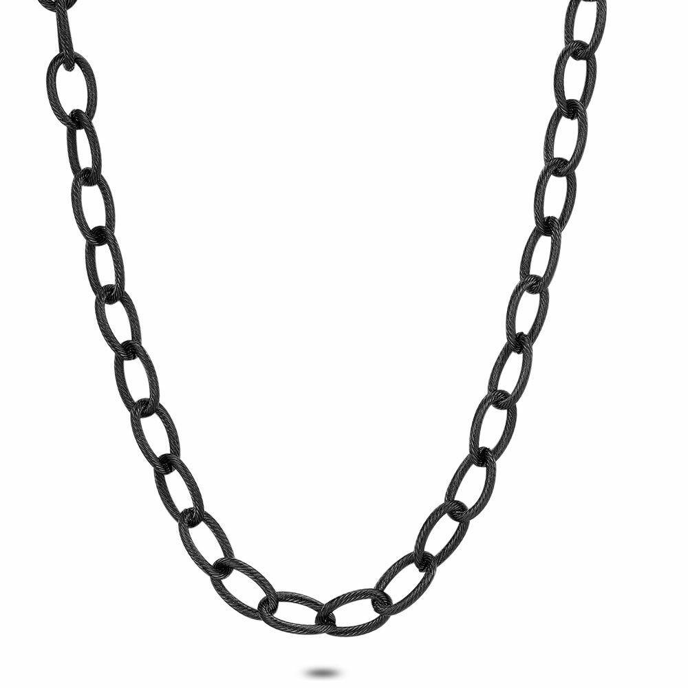 Necklaces | Necklace In Stainless Steel Black, Oval Links Striped Mens Mens