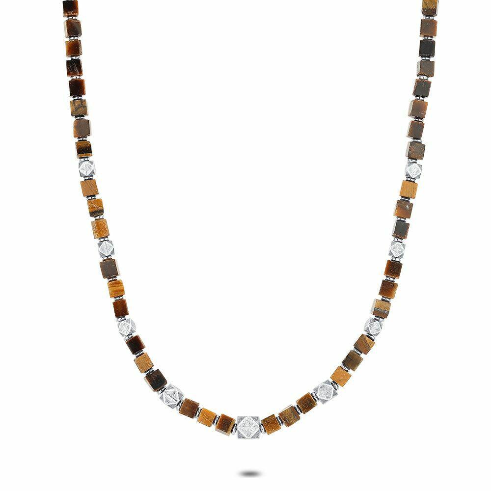 Necklaces | Necklace In Stainless Steel, Brown Square Tiger Eye Stones Mens Mens