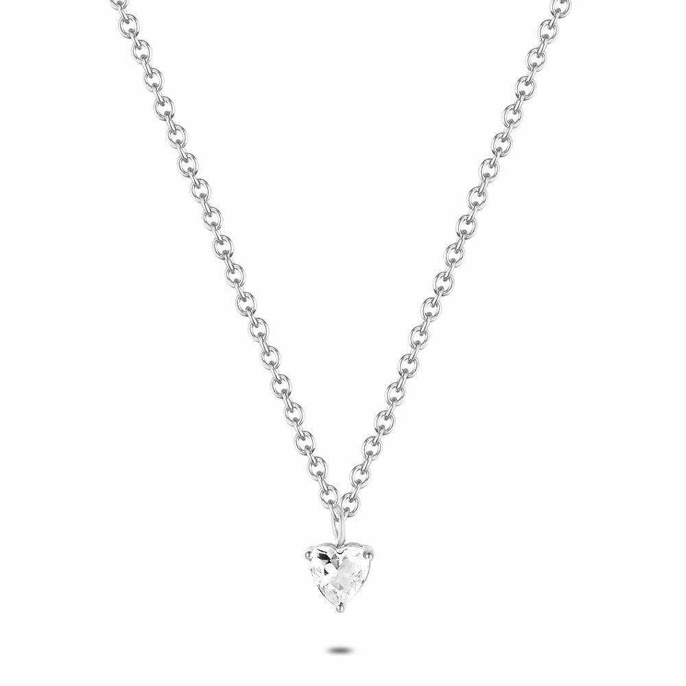 Necklaces | Necklace In Stainless Steel, Heart 5 Mm, White Zirconia Necklaces Necklaces