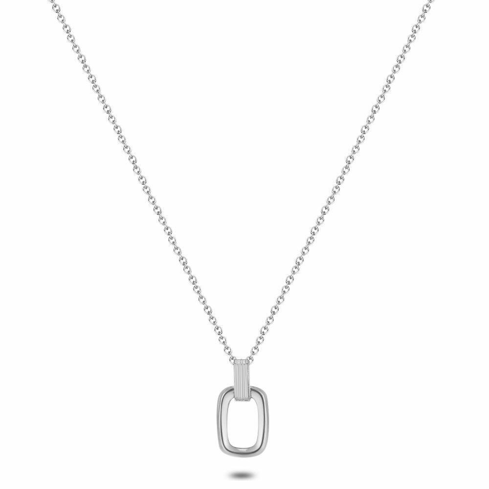 Necklaces | Necklace In Stainless Steel, Silver Colour,Rounded Open Rectangle, Length Adjustable. Necklaces Necklaces