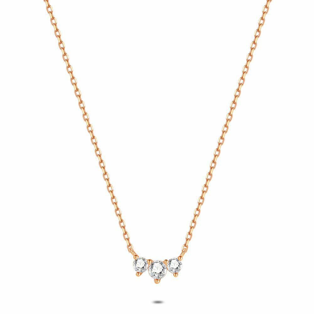 Necklaces | Rosé Silver Necklace, 3 Round Zirconia Necklaces Necklaces